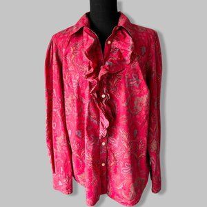 Lauren Ralph Lauren Red Ruffle Front Blouse Shirt